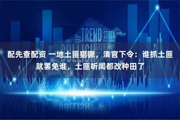 配先查配资 一地土匪猖獗，清官下令：谁抓土匪就罢免谁，土匪听闻都改种田了